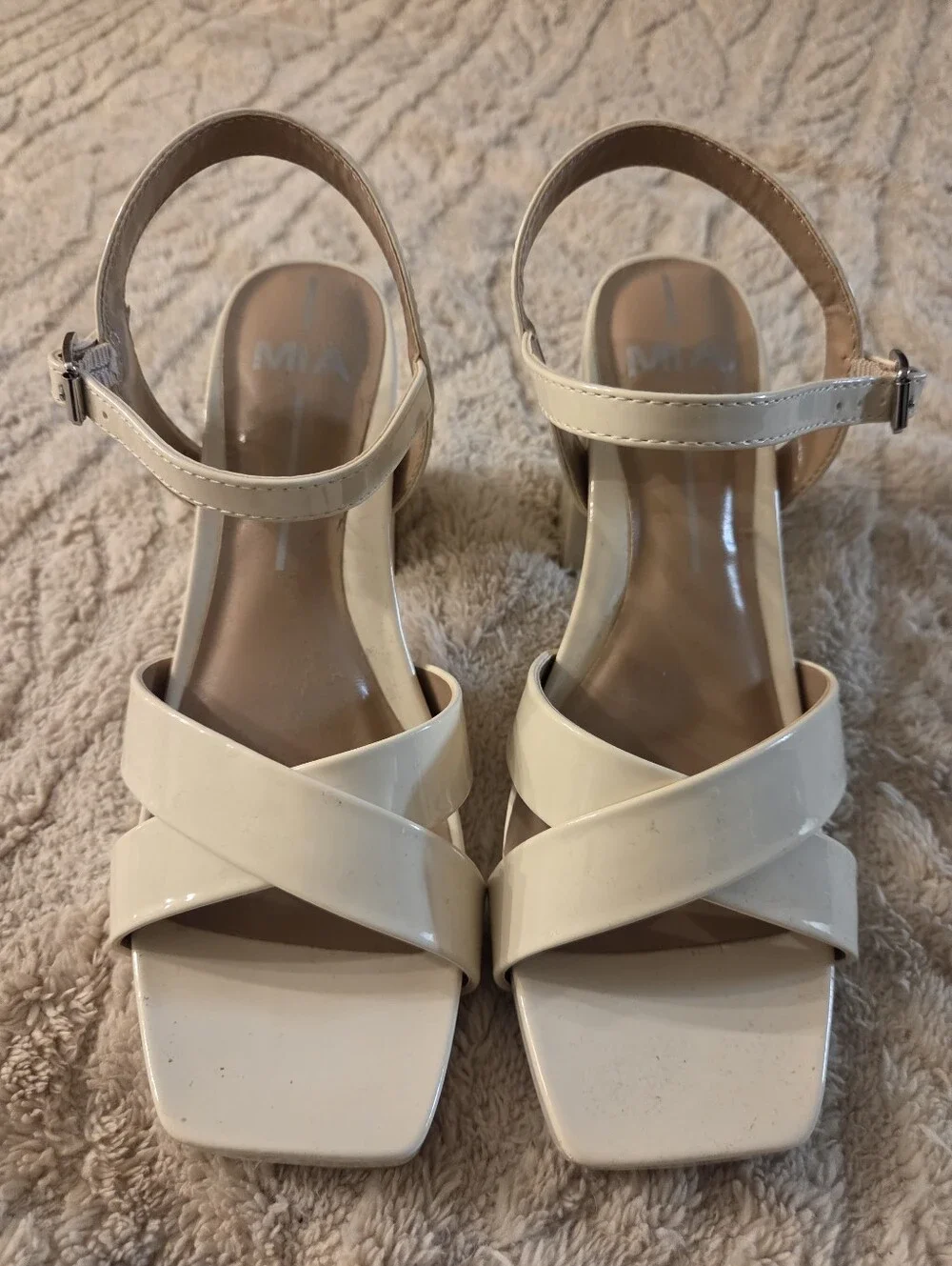 Mia Women's Strappy Block Heel Sandals - Cream Size 8.